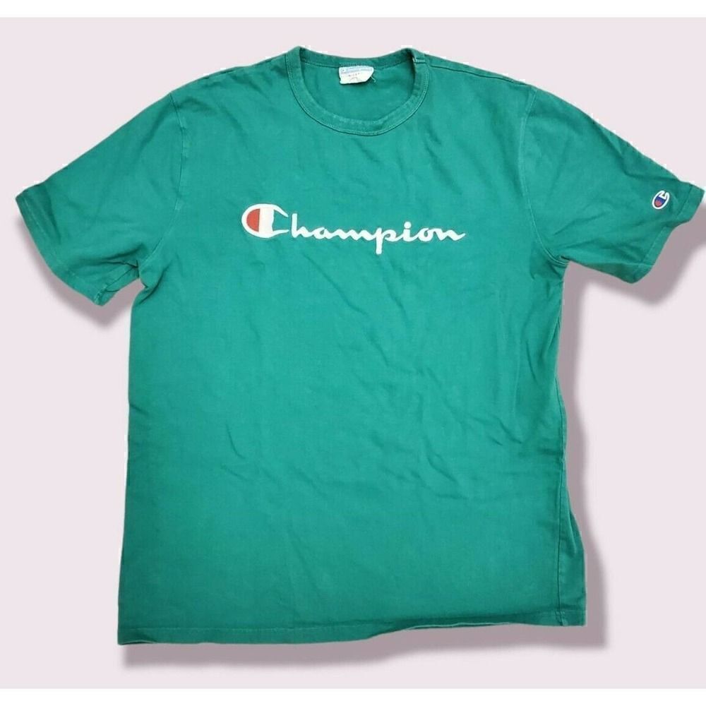 Champion | Logo Printed Plain Green Tee VTG XL Spell Out | EUC